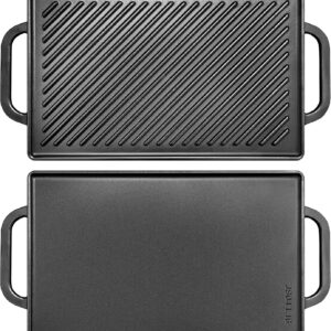 GGC Cast Iron Reversible Grill Griddle，Double Sided Grill Pan Perfect for Gas Grills and Stove Tops, 13 x 8.25 Rectangular Baking Flat and Ribbed Griddle Plate
