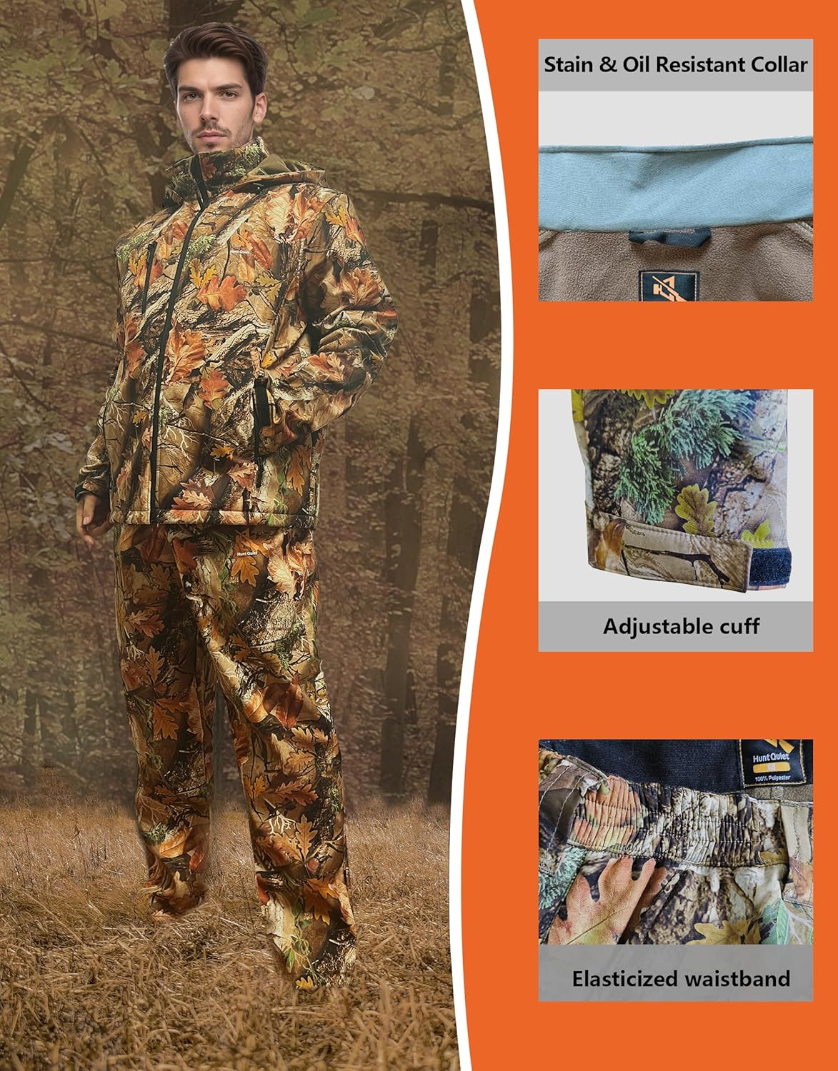 Hunting Clothes For Men, Silent Water-Resistant Hunting Jacket & Pants Set with Fleece Lining for Warmth M-XXL - Image 5