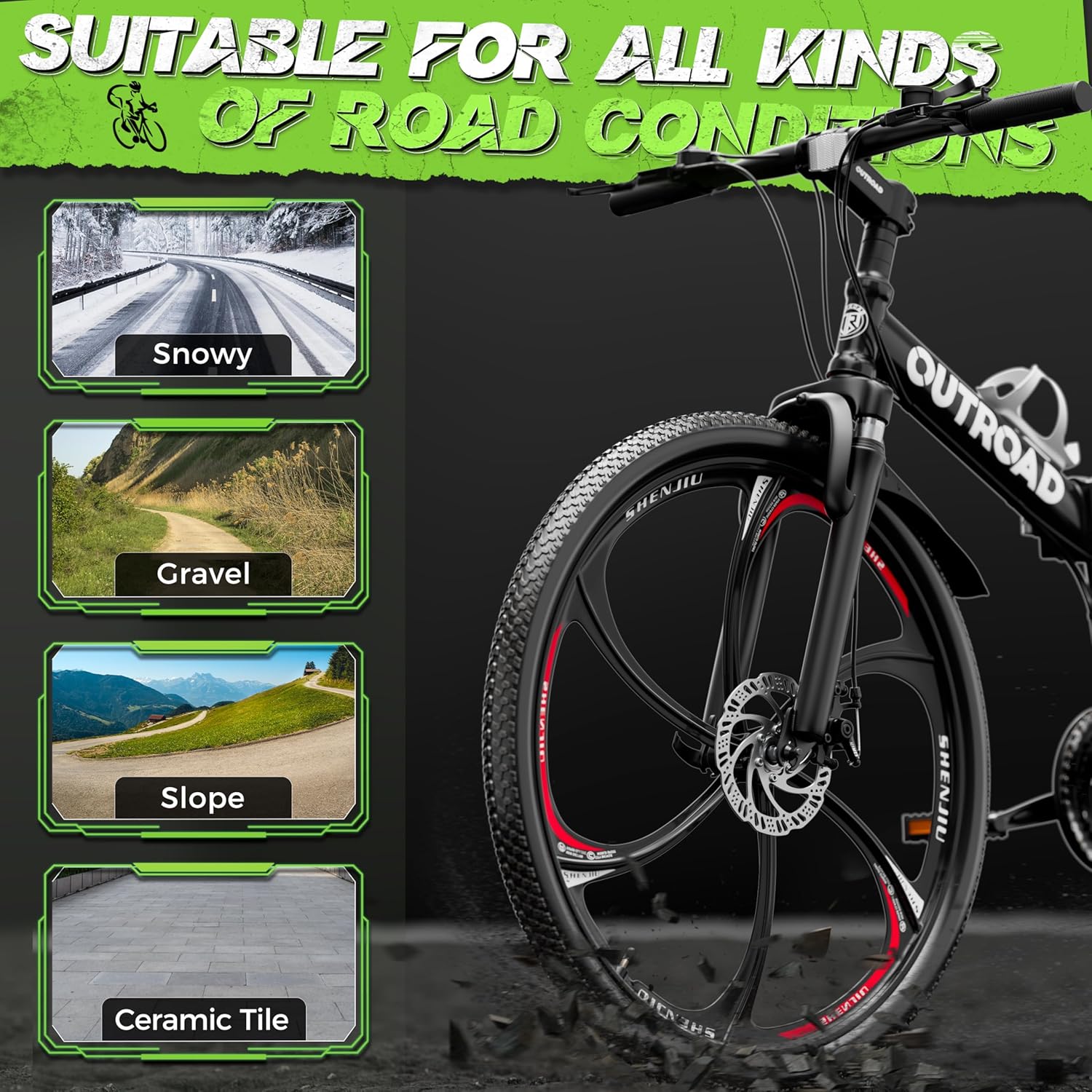 26 Inch Adult Folding Bikes, Mountain Bicycles with Full Suspension, Dual Disc Brake, High Carbon Steel Frame, Foldable Bike for Men/Women/Teen, Black - Image 4