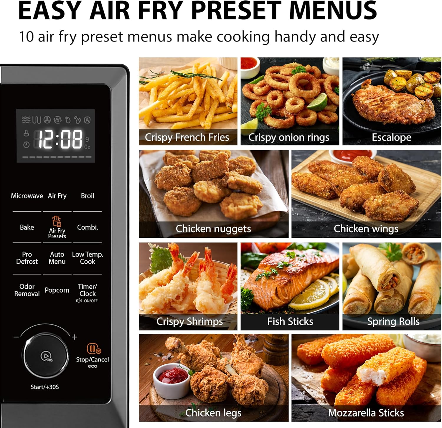TOSHIBA Air Fryer Combo 8-in-1 Countertop Microwave Oven, with Convection, Broil, Odor Removal Mode, 12.4" Position Memory Turntable, Child-Lock, 1.0 Cu.ft, Black Stainless Steel, ML2-EC10SA(BS) - Image 3