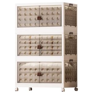 RUJHGL Fold Storage Bins with Lids Plastic Stackable Storage Bins Large Household Storage Box Bins with Doors and Wheels Smoked Ash