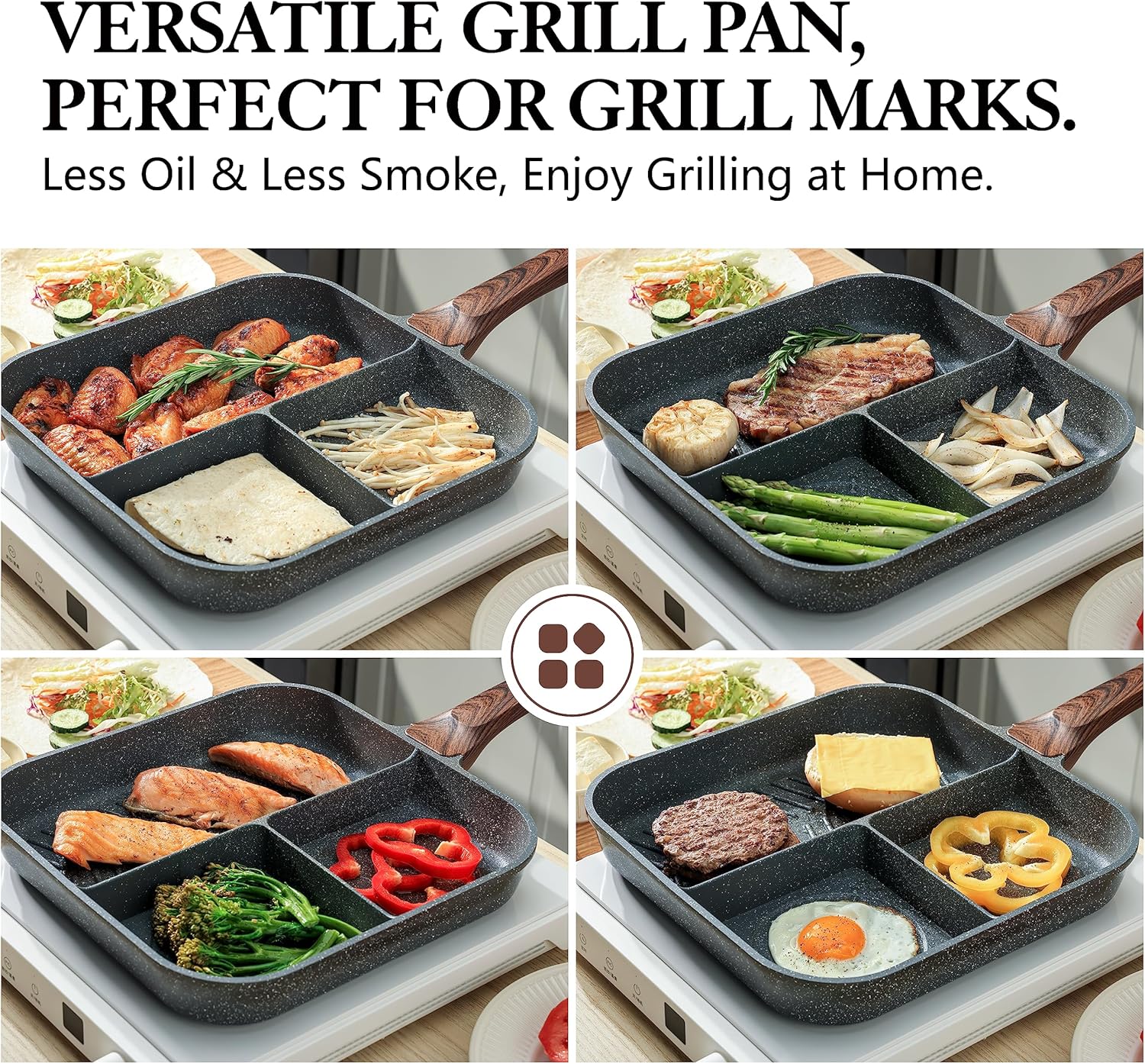 Sensarte Nonstick 11-Inch Square Grill Pan, 3-Section Versatile Breakfast Skillet, Die-cast Aluminum, PFOA, PFOS, APEO Free, Induction, Gas, Electric, Glass, Ceramic - Image 5