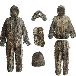 Ghillie Suit, Kids Adult 3D Leafy Camouflage Clothing, Camo Suit for Turkey Hunting, Hunting for Outdoor Game and Halloween