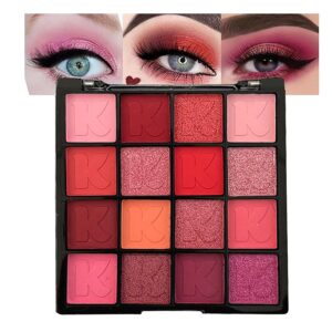 K’APEINE Red Eyeshadow Palette, Matte Glitter Metallic Eye Shadow Palette 16 Colors Pigmented Pink Eye Makeup Red Goth Eyeshade Kit for Halloween Parties, Joker Vampire Clown Makeup