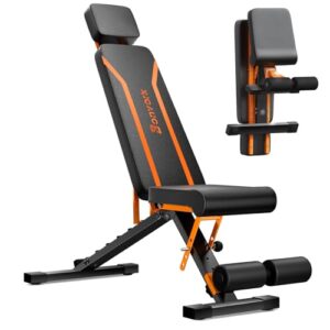 700LBS Adjustable Weight Bench with Headrest, Foldable Workout Benches Press for Home Gym, Folding Flat Incline Bench w/Thickened Steel & 31″Backrest, Strength Training Exercise Benches for Full Body