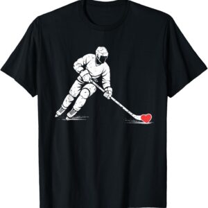 Valentines Day Ice Hockey Silhouette Heart Love Men Boys T-Shirt