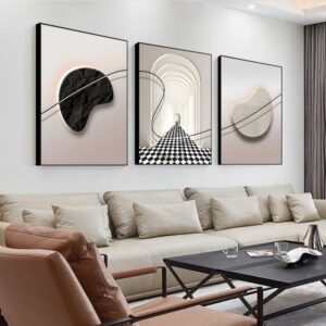 ARTFEB Beige and Black Large Framed Canvas Wall Art Set, Modern Wall Decor, Abstract Black and White Wall Painting, Neutral Nature Art Print for Living Room, Bedroom, Office
