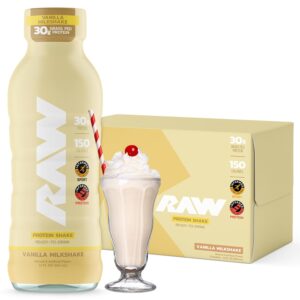 RAW Ready-to-Drink Protein Shake, Vanilla – RTD Protein Drinks with Grass-Fed Whey Protein Isolate for Post-Workout – Zero-Sugar & Gluten-Free Meal Replacement Drink & Breakfast Shake, 12 Fl Oz