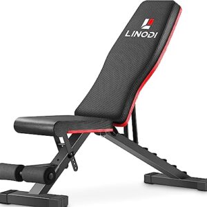 LINODI Adjustable Weight Bench for Home Gym，Foldable Incline Decline Flat Workout Bench for Full Body Strength Training, Dumbbell Press & Ab Exercises