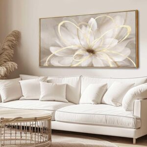 Framed Abstract Wall Art Gold Pictures Wall Decor Line Painting on Canvas 20″x 40″ Contemporary Floral Artwork for Living room Office Bedroom Aesthetic