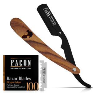 Facón Straight Razors for Men – Professional Barber Straight Edge Razor Kit with 100 Blades, Wooden Stainless Steel Barbero Shaver for a Smooth & Precise Shave, Premium Barber Razor for Men’s Shaving
