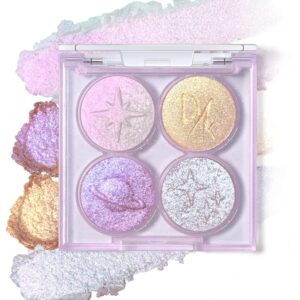 Holographic Duochrome Glitter Eyeshadow Palette, Chameleon Color Shift Metallic Shimmer Eyeshadow, Sparkle Inner Corner Eye Highlighter, Creamy Mini Purple Eye Shadow Iridescent Fairy Makeup