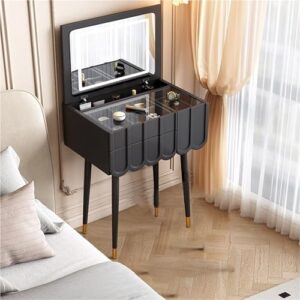 Cream Vanity Desk with Mirror & Drawers – Stylish Makeup Table for Small Apartments, Long-Lasting White Dressing Table, Compact Beauty Station