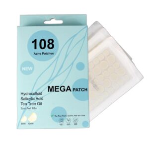 Fast Acting Pimple Patches with Hydrocolloid, Saycilic Acid and Tea Tree | 108 ct (60 x 8mm + 48 x 12mm) | Reduces Spot Risk | Invisible Acne Patches | Treatment for Zits, Blemishes, Acne & Pimples.