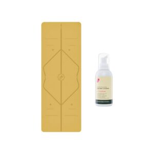 LIFORME Original Yoga Mat & Ultimate Everyday Yoga Mat Cleaner- Bundle Pack – Patented Alignment System, Eco-Friendly, Non-Slip Warrior-Grip, Thick, Sweat Resistant, Comfortable – Golden Sands