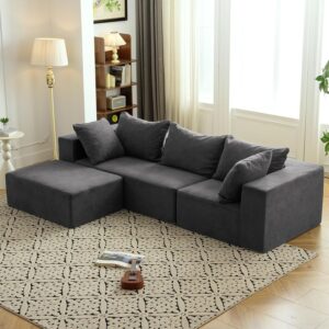 Vamcheer Modular Sectional Sofa – Modern L Shaped Boneless Couch with Deep Seat, Upholstered Sectional Couches for Living Room, Bedroom, Office, No Assembly Required, Gray