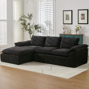 105.6”L Shape Modular Sectional Couch for Living Room, Modern Cloud Sectional 3 Seat Sofa with Oversized Chaise, Woven Texture Upholstery Boneless Couch (Black, Left Facing Chaise)