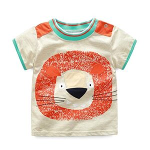 Motteecity Trendy Boys Adorable Cartoon Lion Graphic Embroidered Stylish T-Shirt Beige 4T
