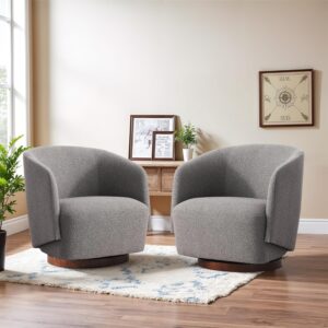 Boucle Swivel Accent Chairs Set of 2, No Assembly Upholstered Armchair with Rubberwood Base, 360° Rotating Living Room Chairs Set of 2 for Bedroom, Apartment & Reading Nook (2, Taupe)