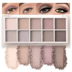 10 Color Matte Neutral Eyeshadow Palette – Neutral Taupe & Grey Brown Shades, Blendable Long-Lasting, Vegan Cruelty-Free Natural Nude Eye Shadow Palette for Women, Professional Makeup Looks