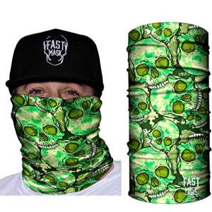 Fast Mask Tubular Face Mask, Tubular Bandana Green Skulls Design, Breathable Fabric, 100% Polyester Microfiber Face Protection with SPF 40 for Men and Women