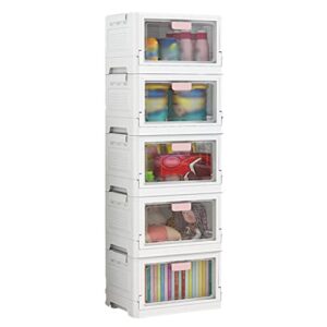 XFNVXC 5-Tier Plastic Storage Cart with Wheels and Front Opening Foldable Boxes – Stackable Storage Bins with Lids for Efficient Organization