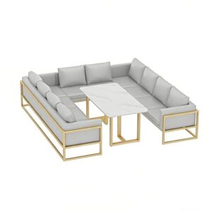 JOSOGO Nordic Style Commercial Leather Sofa Booth Set with Coffee Table, 7 Combination Options, Gray/Black, Suitable for Tea House, Café, Lounge, Reception Area, Restaurant Furniture(Gray Set 6)