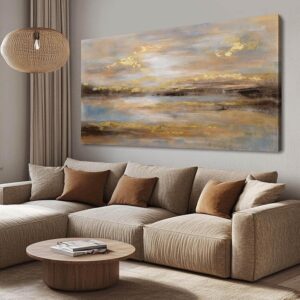 NBAODAN Abstract Wall Art for Bedroom Gold and Orange Wall Decor for Living Room Large Neutral Art Pictures Modern Artwork 29×58 Inch Dining Room Decorations