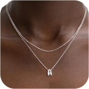 Valentines Day Gifts for Her – Bubble Letter Necklace Layered 14K Gold Plated Initial Necklaces for Women Dainty Cute Choker Pendant Stack Jewelry Fashion Accessories Teen Gift Trendy Stuff