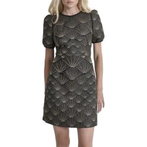 DKNY Women’s Short Sleeve Jewel Neck Mini Fit and Flare Heat Set Dress, Black/Gold, 16