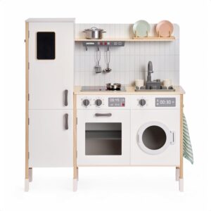 Wooden Kitchen Master Chef’s Kitchenette with Sink & 180 Rotated Faucet Toy, Pretend Playset for Toddlers 3-6 – Interactive Kids Kitchen Playset with Lights & Sounds