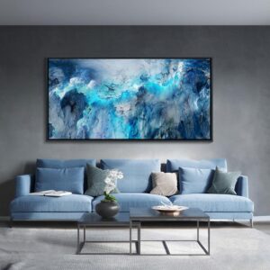Mofutinpo Large Abstract Canvas Art | Framed Modern Contemporary Wall Decor for Living Room, Bedroom, and Office | Blue Abstract Wall Pictures| Home Decorations Artwork for Walls 24 ×48in