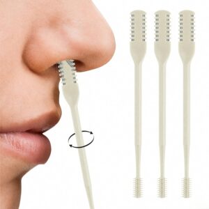 Nasal Hair Cutter, 2025 Double-Sided Nose Hairs Removal, Manual 360° Rotating Nostril Hair Removal Tool, Manual Nose Hairs Cutter, Nasal Hair Trimmer with Ear Picker for Women Men (Beige, 3PCS)