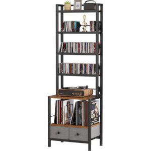 DVD Storage Vinyl Record Storage Rack, 6-Tier CD Rack Tower with Drawers for CDs, DVDs, Albums, Books & Games, Vinyl Record Holder & DVD Shelf Organizer for Living Room & Home Office, 20.8×11.8x63Inch