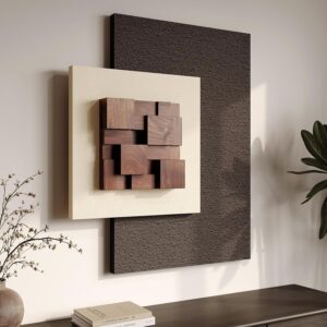 3D Wood Textured Large Neutral Abstract Wall Art, Modern Beige Brown Geometric Paintings Artwork for Walls-Minimalist Wooden Wall Art Decor for Living Room Hallway Dining Room Bedroom Office Aesthetic