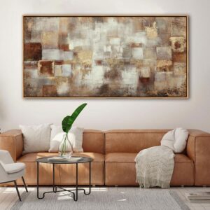 YCPRIMER Gold Abstract Wall Art – Extra Large Canvas Wall Decor for Living Room – Modern Grid minimalist Picture Artwok – Oil Painting Print for Bedroom Office Decoration 29×58INCH