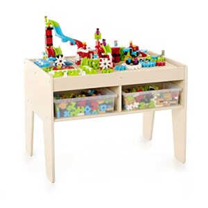 Guidecraft IO Blocks Center: 458 Building Pieces, 400 IO Blocks and 4 Storage Bins with Activity Table for Kids – STEM Educational and Learning Toy for Toddlers