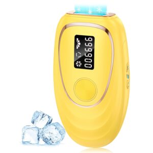 IPL Laser Hair Removal Device for Women & Men – Home 45°F Ice-Cooling Contact for Painless & Long-Lasting Results, 86% Hair Reduction in 3 Weeks for Full Body & Bikini Line, Light Yellow