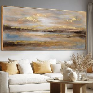 Gold Abstract Wall Decor Modern Artwork for Office Framed Canvas Painting Large Wall Art Bedroom Wall Decor Living Room Print Pictures 32×70 Inch