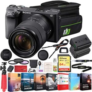 Sony a6400 4K Mirrorless Camera with 18-135mm F3.5-5.6 OSS Zoom Lens ILCE-6400M/B (Black) | Official Sony USA Partner Model | Bundle with 64GB Memory Deco Gear Travel Case Filter Kit & Extra Battery