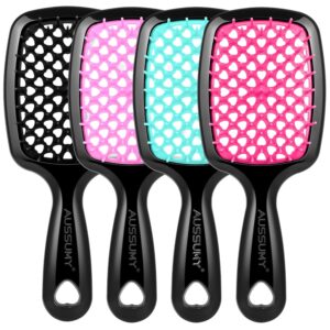 4 Pack Vented Detangling Hair Brush – Detangler Hairbrush with Soft Bristles for Effortless Tangle Free – Ideal for Wet Dry or Curly Damaged Hair for Women Men Kids