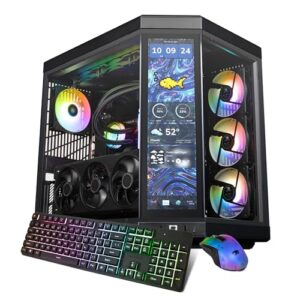 iBUYPOWER Y70TI Gaming PC Desktop Computer with Hyte Touch Screen Case, AMD Ryzen 7 9800X3D CPU, NVIDIA GeForce RTX 5080 16GB GPU, 32GB DDR5 RGB RAM, 2TB SSD, Windows 11 Home,Keyboard, Mouse – Black