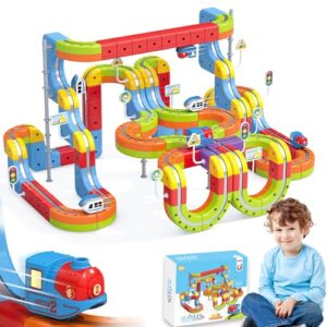 141 PCS klick Rail Electric Train Set with Racer 3D Train, Cube Track & Anti-Gravity Car, STEM Educational Toy for Kids (Ages 3-8), Flexible Race Track for Boys & Girls