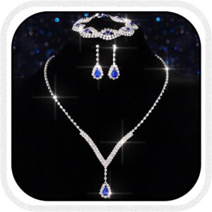 Aukmla Bridal Wedding Jewelry Set Rhinestone Necklace Earrings Bracelet Sets Crystal Prom Jewelry for Women and Brides