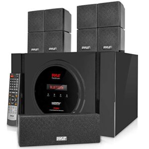 Pyle 5.1 Channel Home Theater Speaker System – 300W Bluetooth Surround Sound Audio Stereo Power Receiver Box Set w/ Built-in Subwoofer, 5 Speakers, Remote, FM Radio, RCA – PT589BT,Black