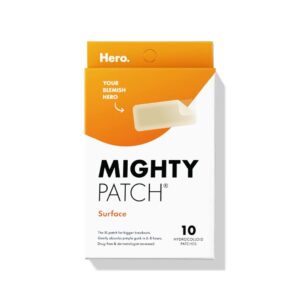 Mighty Patch Surface Large Pimple Patches for Face from Hero Cosmetics, Acne Spot for Body, Cheek, Forehead, and Chin, Pimple Stickers, Hydrocolloid Covers, Vegan-friendly, 10 Count