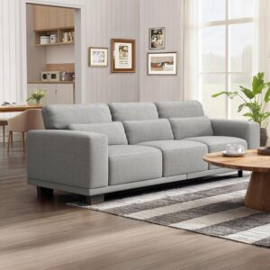 Marsail 3-Seater Modern Sofa, 89″ Couch with Wide Armrests & Deep Cushions, Linen Sofas with Removable Washable Covers for Living Room, Grey