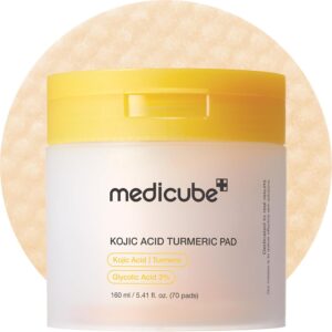 medicube Toner Pads Kojic Acid Turmeric Clarifying Toner Pad for Troubled Skin & Use After Spot Care, Soothing with Kojic Acid, Turmeric, Niacinamide, Glycolic Acid, Korean Skin Care, 70 Pads (1 Pack)