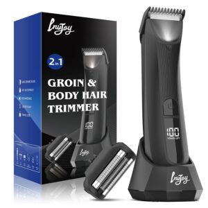 INVJOY Manscape Body Trimmer for Men, Waterproof Electric Razor/Shavers with Dual-Head for Facial, Pubic & Groin Hair Grooming, Ceramic & Foil Blades Hair Trimmer with LED – Birthday Gift for Him Dad