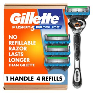 Gillette Fusion ProGlide Razor for Men, Handle + 4 Blade Refills, Plastic/Acrylic Handle